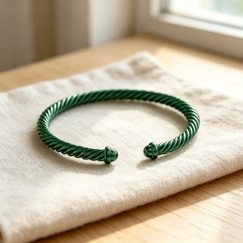 Women Green Aluminum Classic Cable Bracelet 4mm, Twisted Open Cuff Bangle with Ball Ends, Minimalist Daily Jewelry Gift