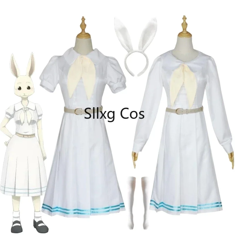 

FC6Unisex Anime Cos BEASTARS Haru Rabbit Short Sleeve Long Sleeved White Dress Cosplay Costumes Christmas Party Sets Unifor@FC8！