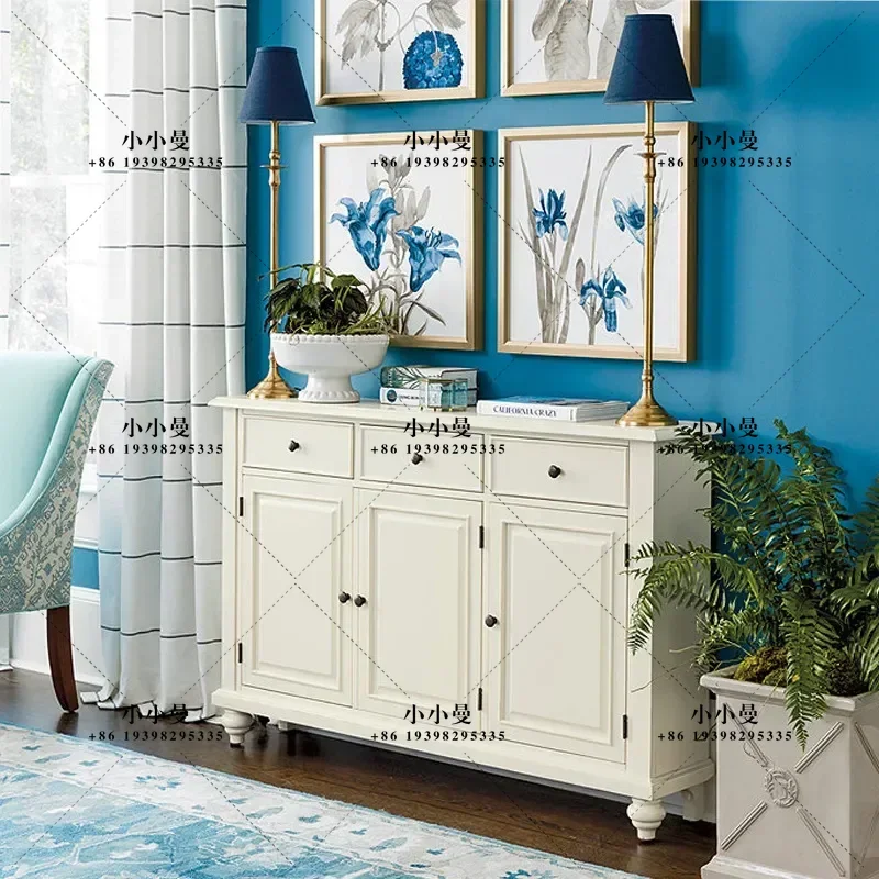 American Light Luxury Solid Wood Dining Side Cabinet Black Storage Locker Rural Retro Entrance Table Customizable Furniture