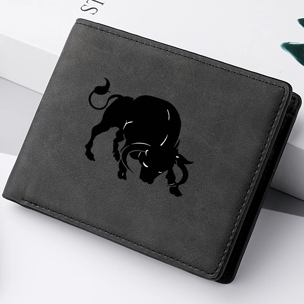 محفظة قصيرة للرجال مع نمط الثور وسحاب وجيب للعملات المعدنية وحامل بطاقات متعدد الفتحات هدية مثالية للطلاب الشباب