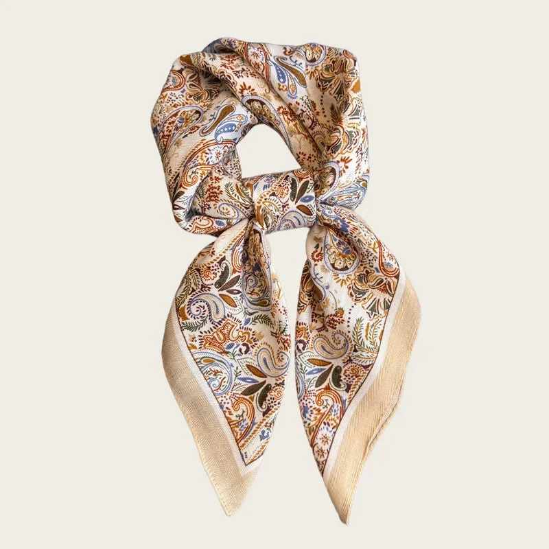 

Luxury Paisley Print Linen-Cotton Square Scarf Women Bandana Neckerchief Versatile Hair Band Head Wrap Bag Scarf