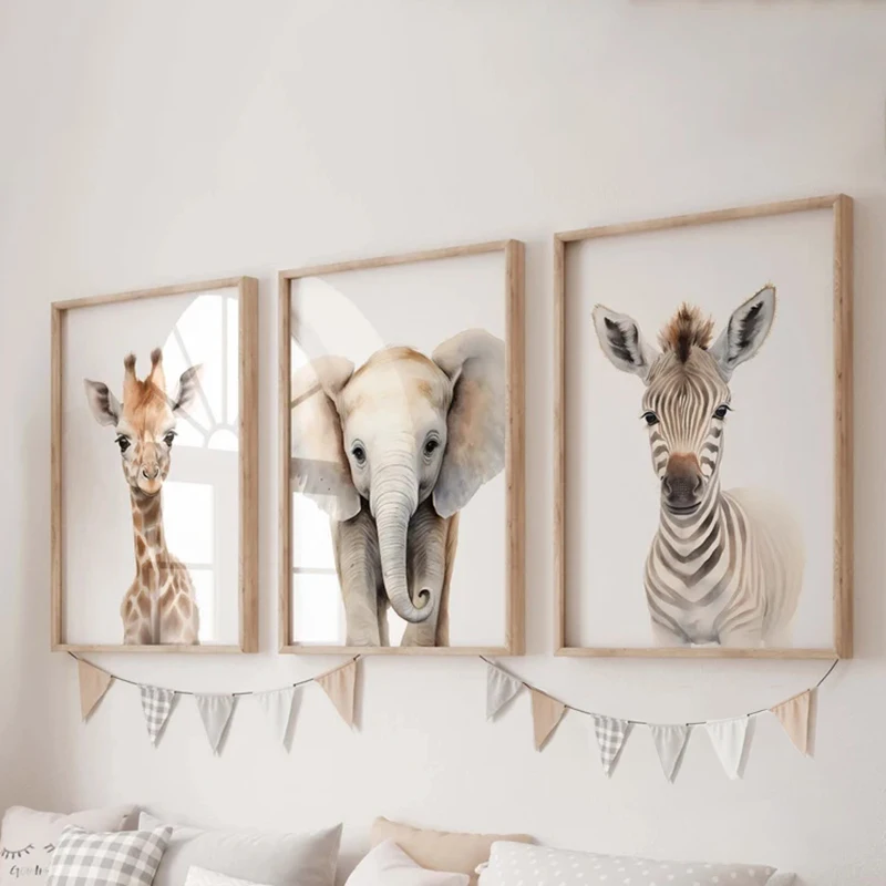 Safari Nursery Decor Set of 3 Poster Jungle Animal Nursery Wall Art Prints Baby Animal Prints Children\'s Room Bedroom Decoration