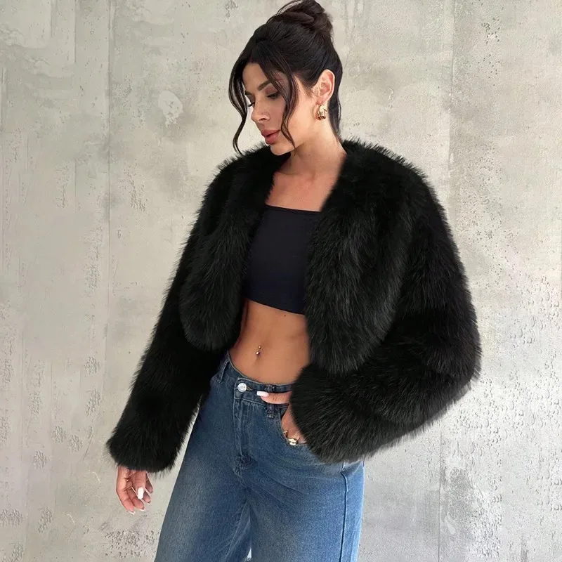 Talenza Women's Street Fashion Outwear Luxury Brand Gardient Cropped Faux Fur Coat Winter Hot Cool Girls Fluffy Short Fur Jacket