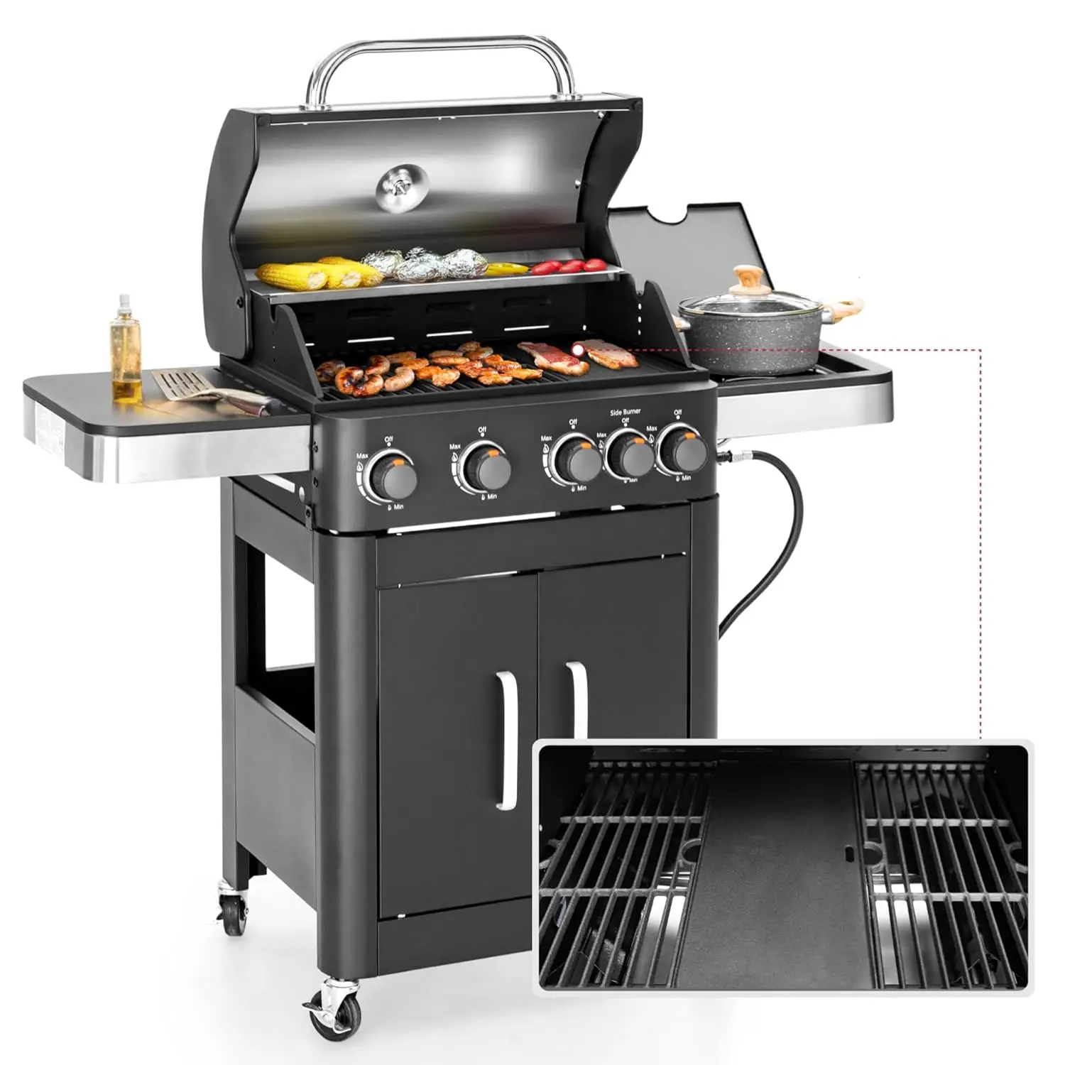 

Газовый гриль-плита с 4 конфорками, 46700 BTU, из фарфорового чугуна, для улицы, на заказ