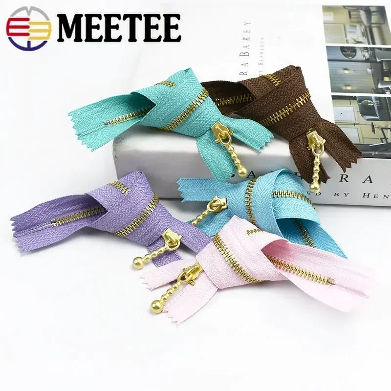 10Pcs Meetee 3# Gold Metal Zipper 12-40cm Close-end Zip for Sewing Bags Garments Pocket Zippers Repair Tailor DIY Accessories