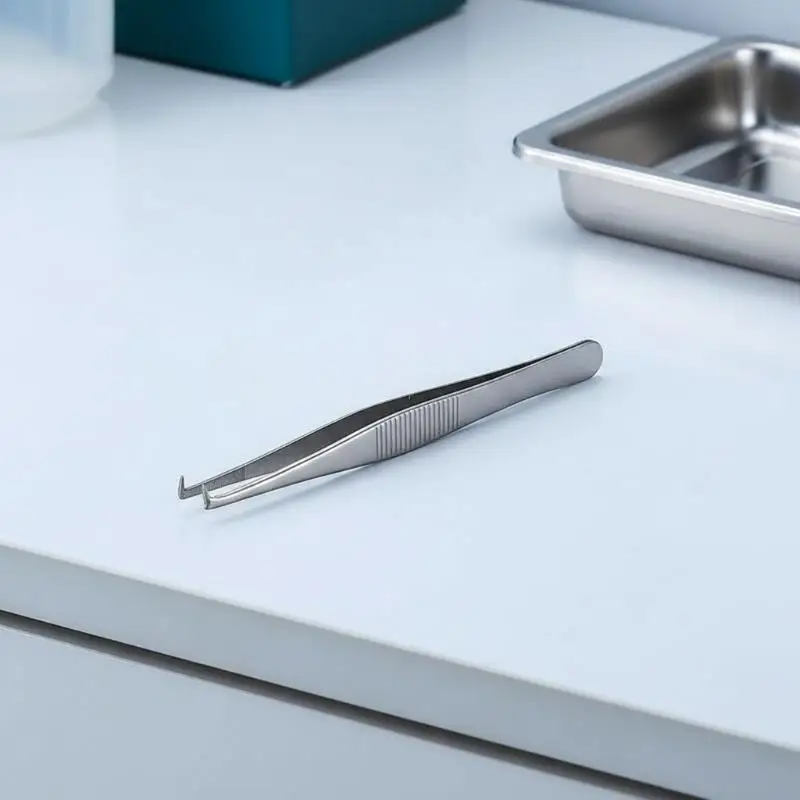 1Pcs Serrated Grip Toothed Tweezers 125/140mm Silver for Holding Surgical Suturing Needle Home Nursing Care Use