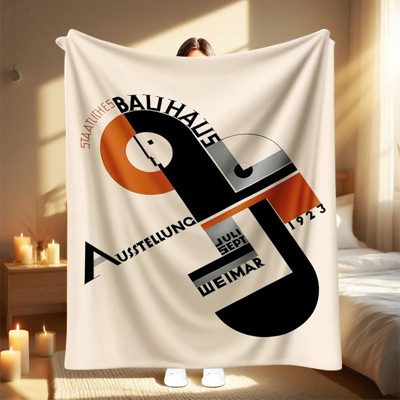 1pc Bauhaus Style Abstract Modernist Blanket - Beige, Black, Orange, White Gray Lightweight All-Season Indoor Outdoor Throw