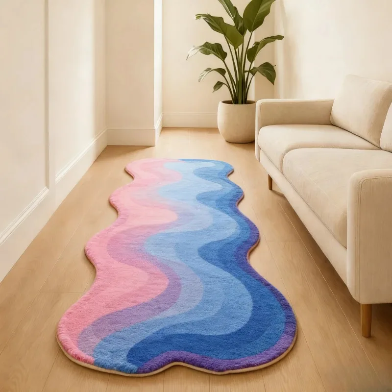 VIKAMA Shaggy Rug — Dopamine-Hued Irregular Bedside Throw, Soft Furnishing Rug For Bedroom & Living Room Home Decor