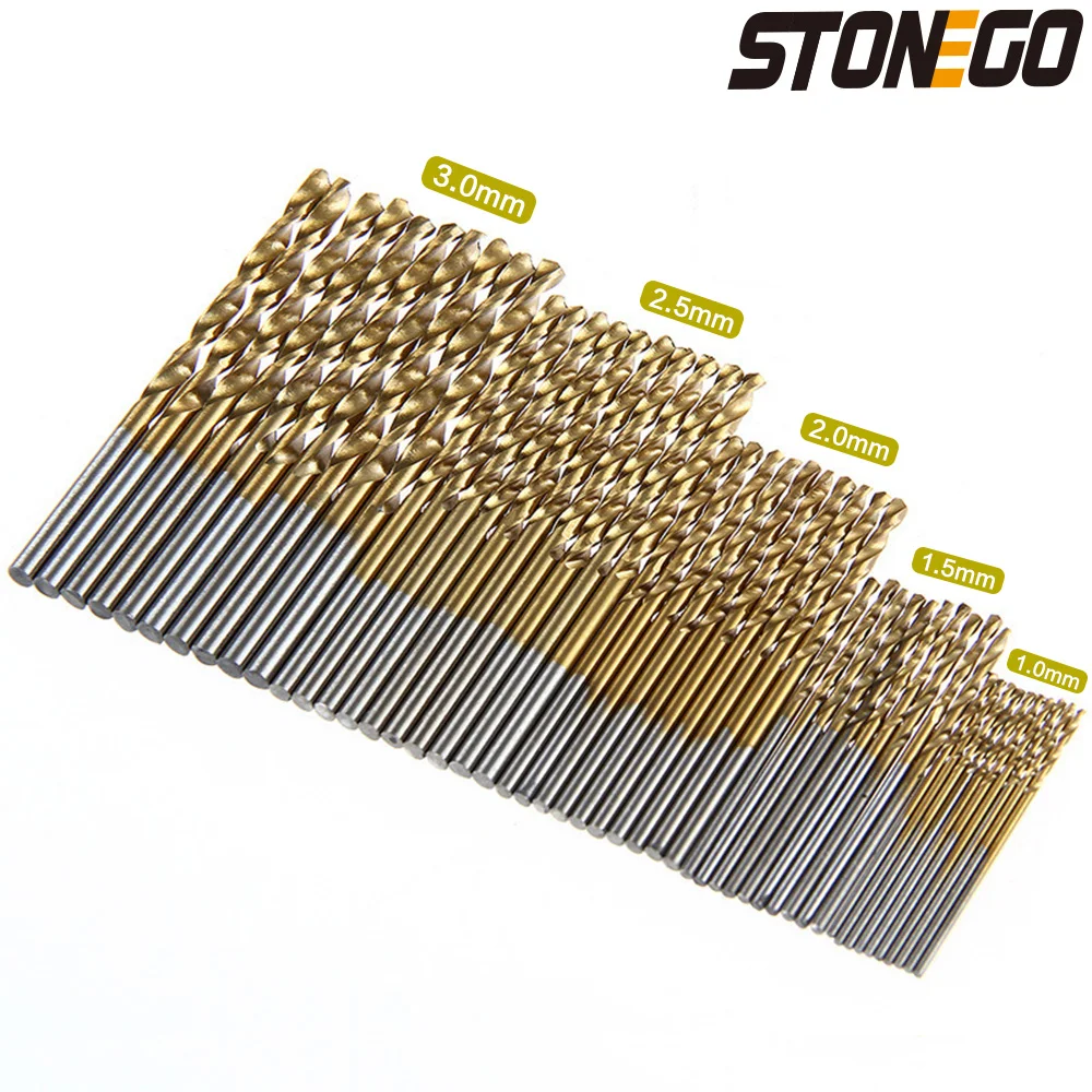 STONEGO 50PCS High Speed Steel Twist Drill Set Metal Reamer Tool Kit 1-3mm Diameter for Cutting, Drilling, and Polishing