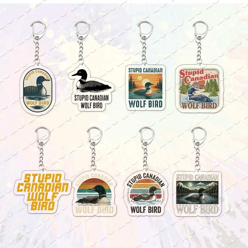 Acrylic Stupid Canadian Wolf Bird Keychain for Accessories Bag KeyRing Pendant Chains Jewelry  Fans Freinds Gifts