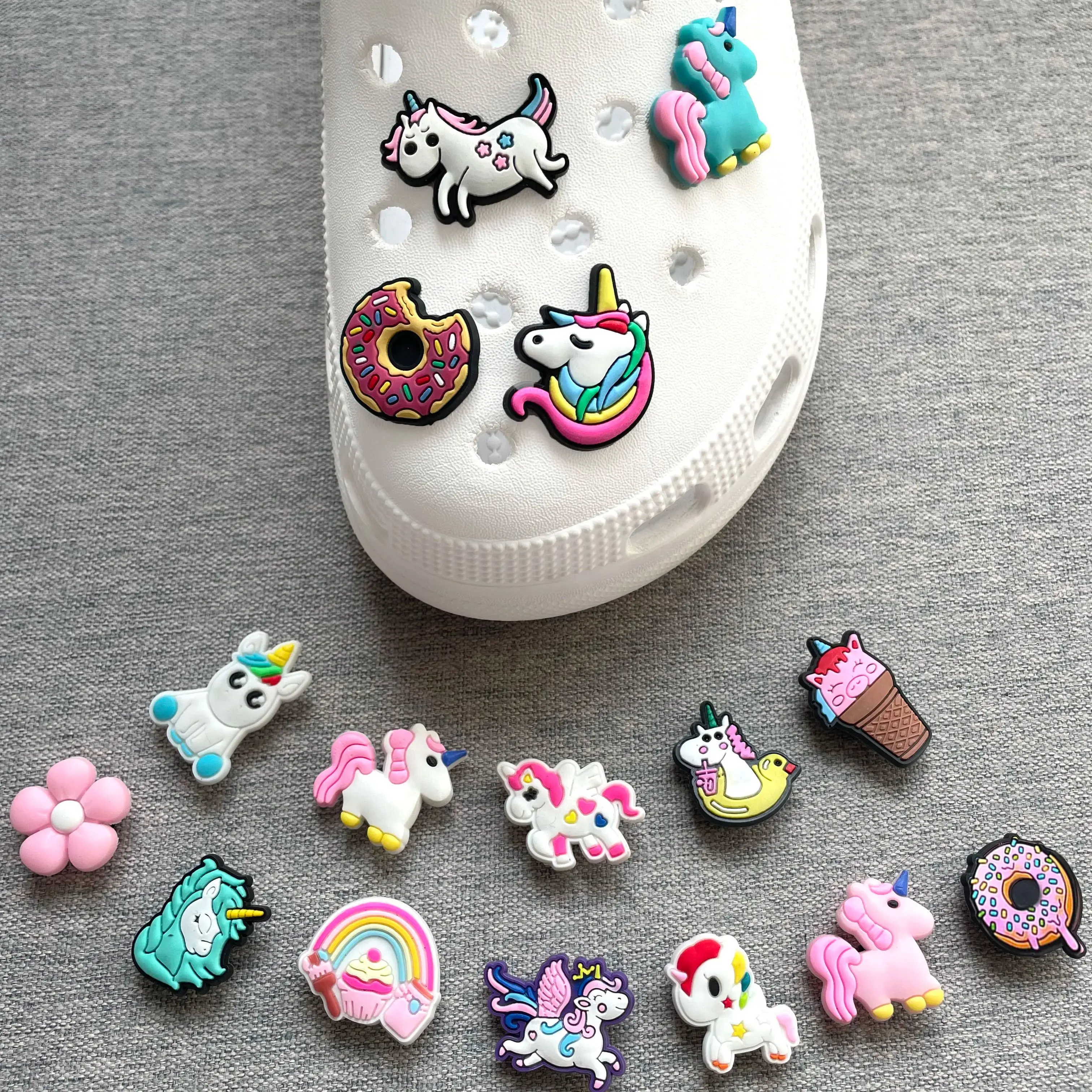 16Pcs Unicorn Cartoon Series Shoe Charms For Slides Sandals, PVC Shoe Decorations Accessories For Christmas Birthday Gift Party