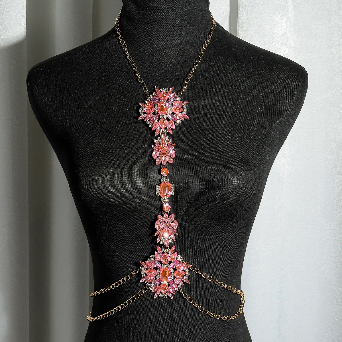 Dvacaman جديد براقة لامعة الوردي كريستال الجسم سلسلة مغر فو الأحجار الكريمة تصميم قسط المجوهرات الفاخرة مغرية الجسم ديكور #2