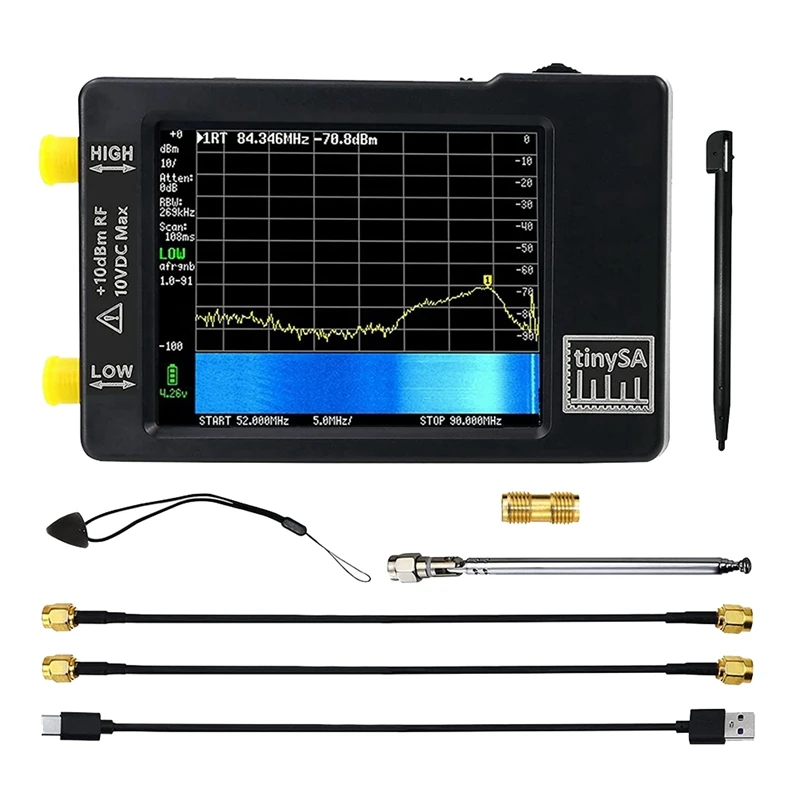 

Для анализатора спектра Tinysa, вход MF/HF/VHF UHF Для 0,1-350 МГц и вход UHF для генератора сигналов 240-960 МГц