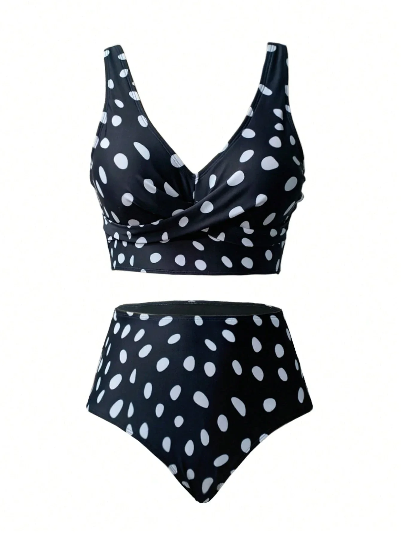 

Women Black White Polka Dot Bikini Set With Cover Up Skirt Casual Vacation Beach Outfit