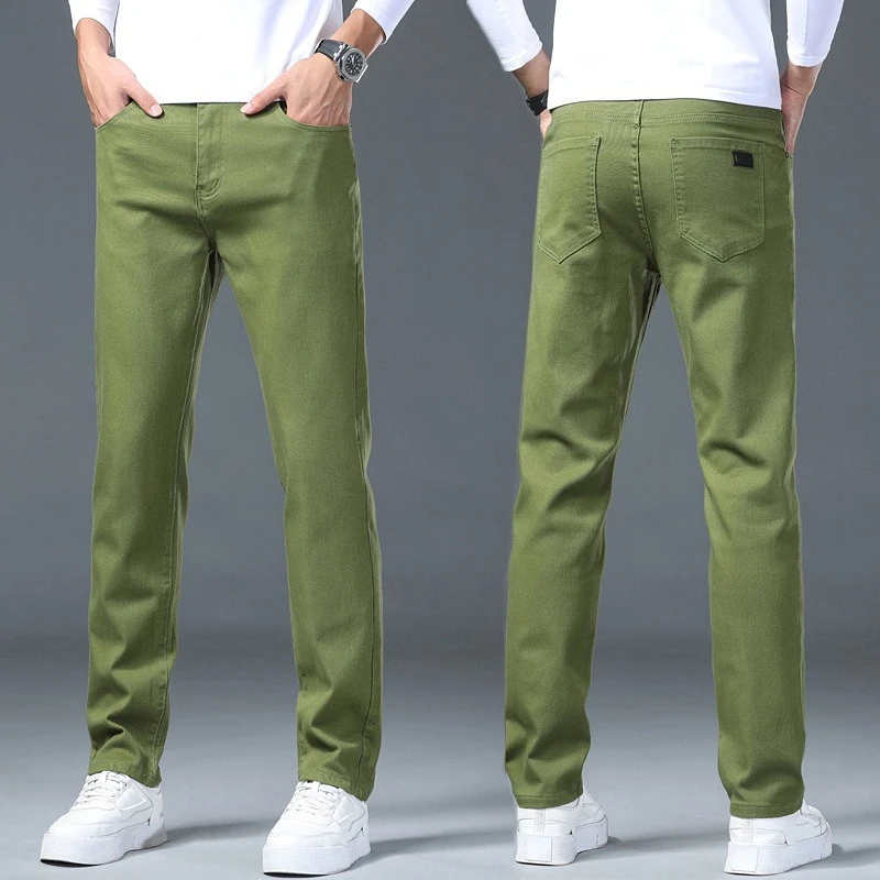 Men's Stretch Jeans for Summer, Slim-fit Pants for Spring/Fall, and Casual Trousers in Asian Sizes. Red,Purple,Blue,Green,White.