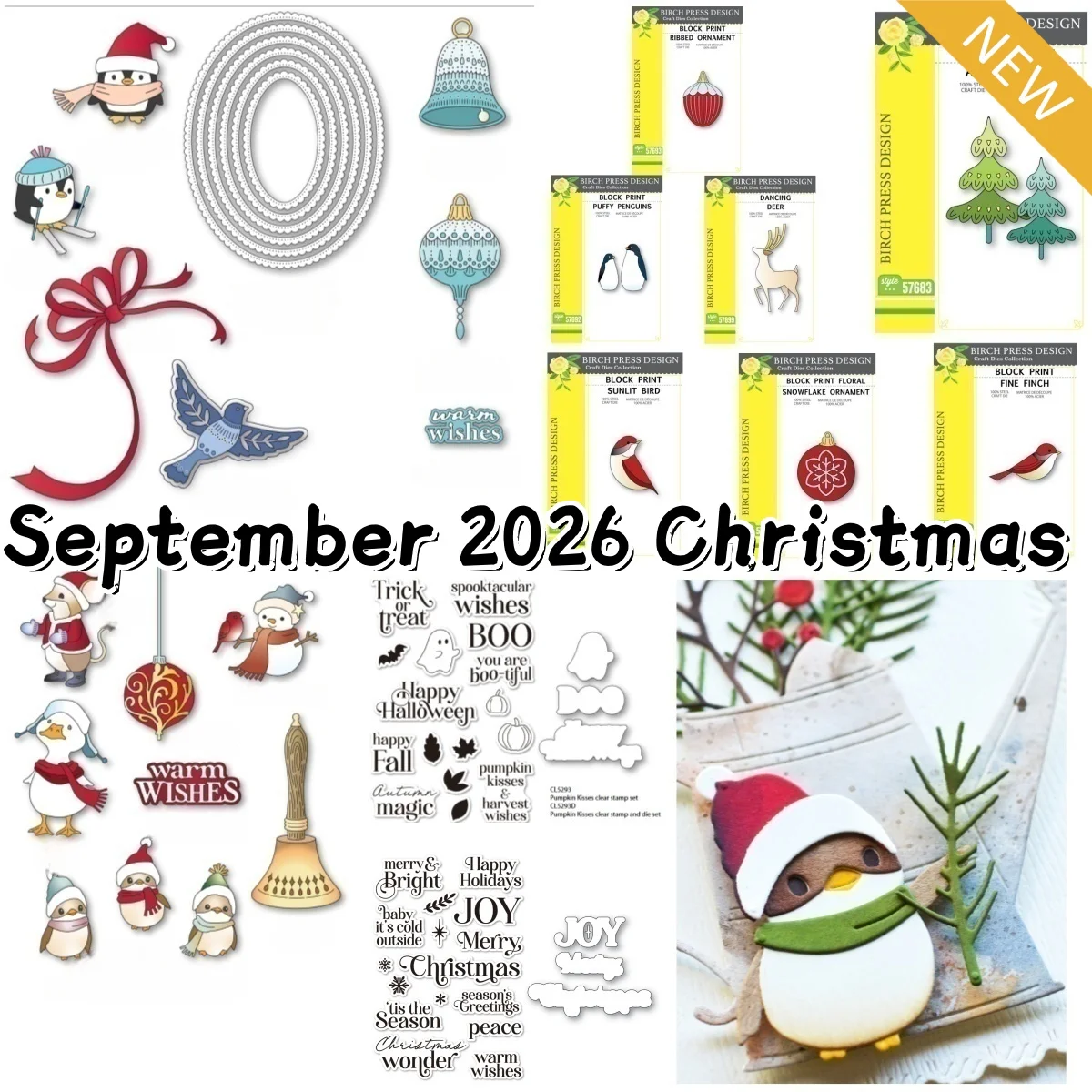 New 2026 Christmas Tree Snowman Mouse Deer Penguin Metal Cutting Dies Clear Stamps for DIY Making Card Scrapbook Decoration