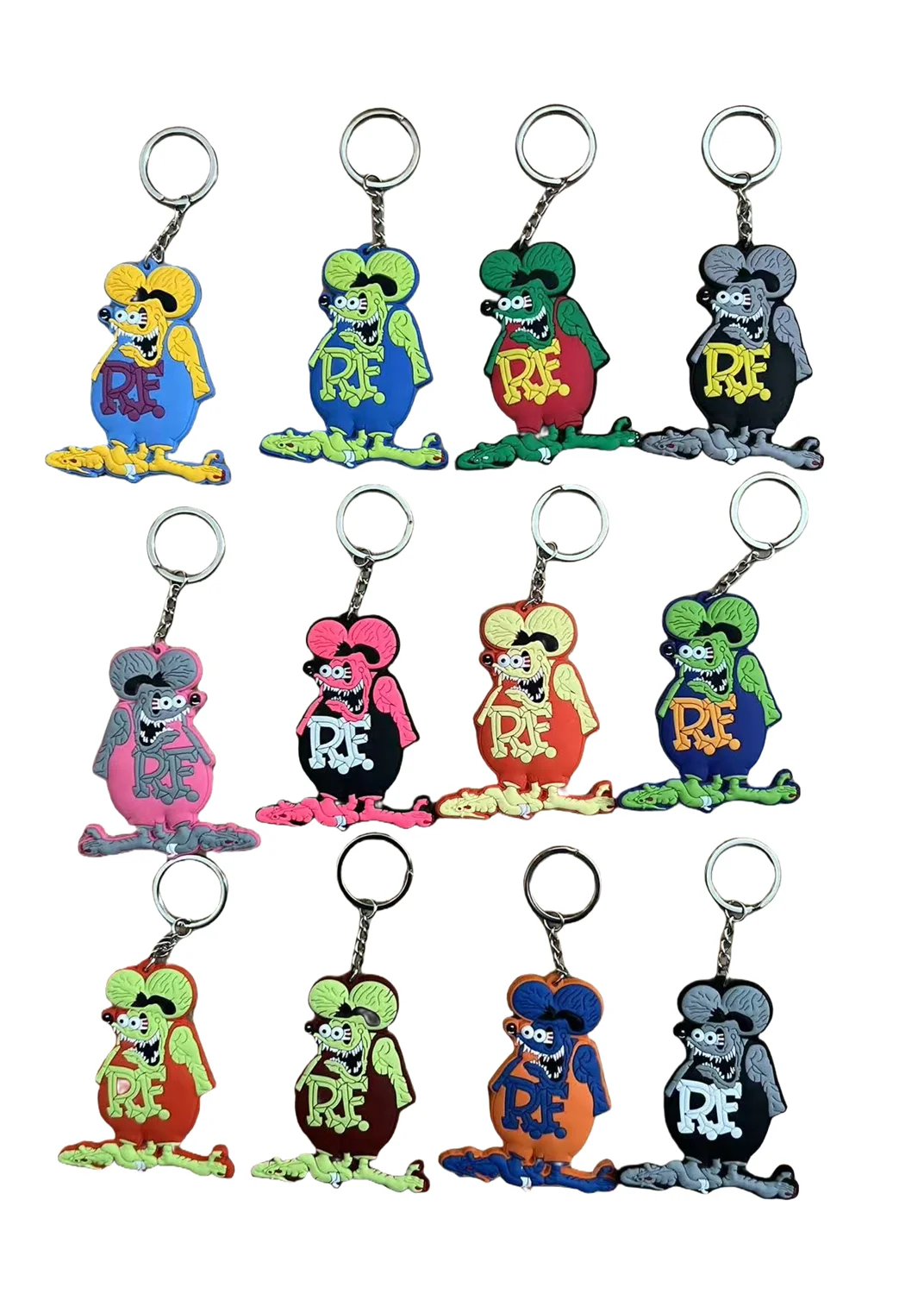 Rat Fink Ratfink PVC Plastic Pendants Keychains Motor Motorcycle llaveros Keychain Bag charms Key Chain Ring for man