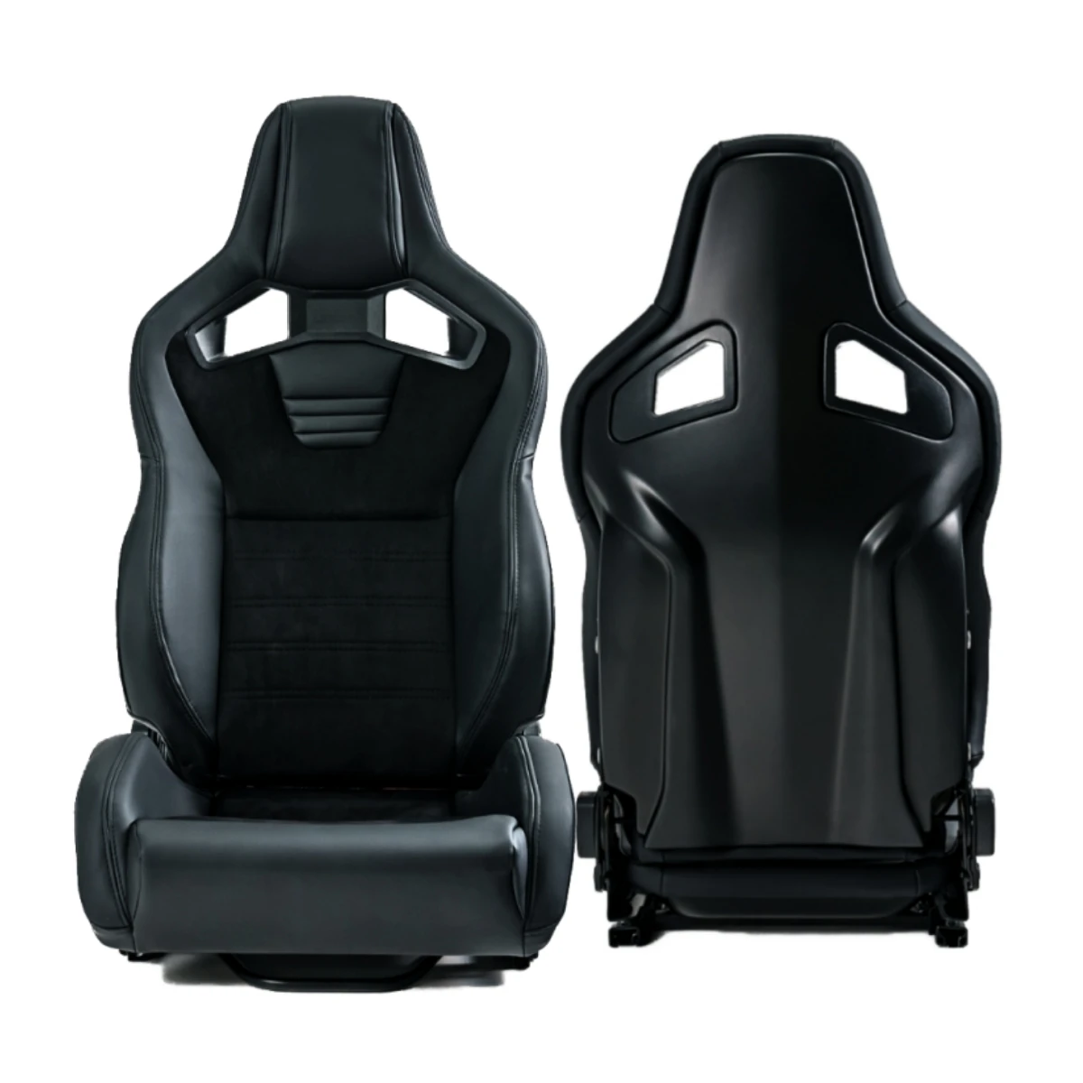 

1039RTF Universal Sportster CS Black Leather with Suede Matte Fiberglass Back Bucket Racing Seats