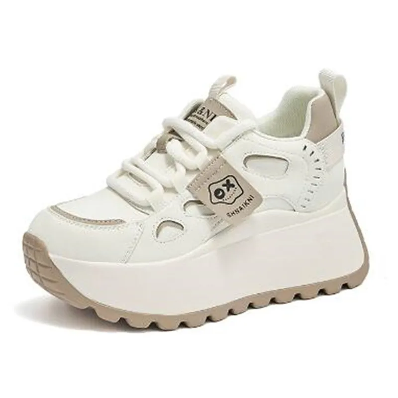 Neue modische Damen-Papa-Schuhe, Frühling 2022, dicker Boden, trendige Farbblock-Erhöhung, Schnürung, vielseitige kleine Freizeitschuhe