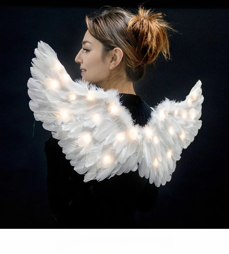 Angel Wings Light Up Angel Wings and Halo with LED Lights White Costume for Adult Women Kids Halloween Xmas