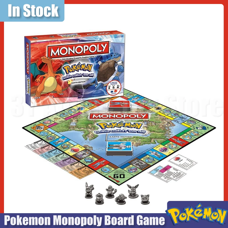 Pokemon Anime Toy Monopoly Board Game Johto And Kanto Edition English Version Family Party Game Collect Decor Toys Birthday Gift