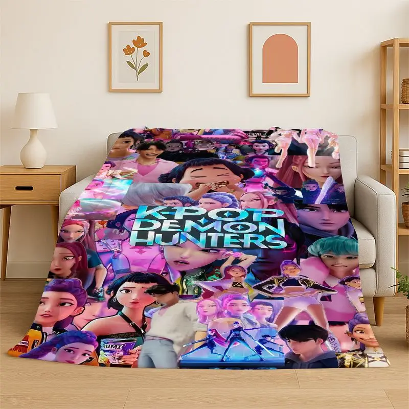 New KPop D-Demon H-Hunters Cartoon Flannel Throw Blanket,Warm Cozy Blanket for Bed,Sofa,Couch,Bedroom,Living Room,Office,Camping