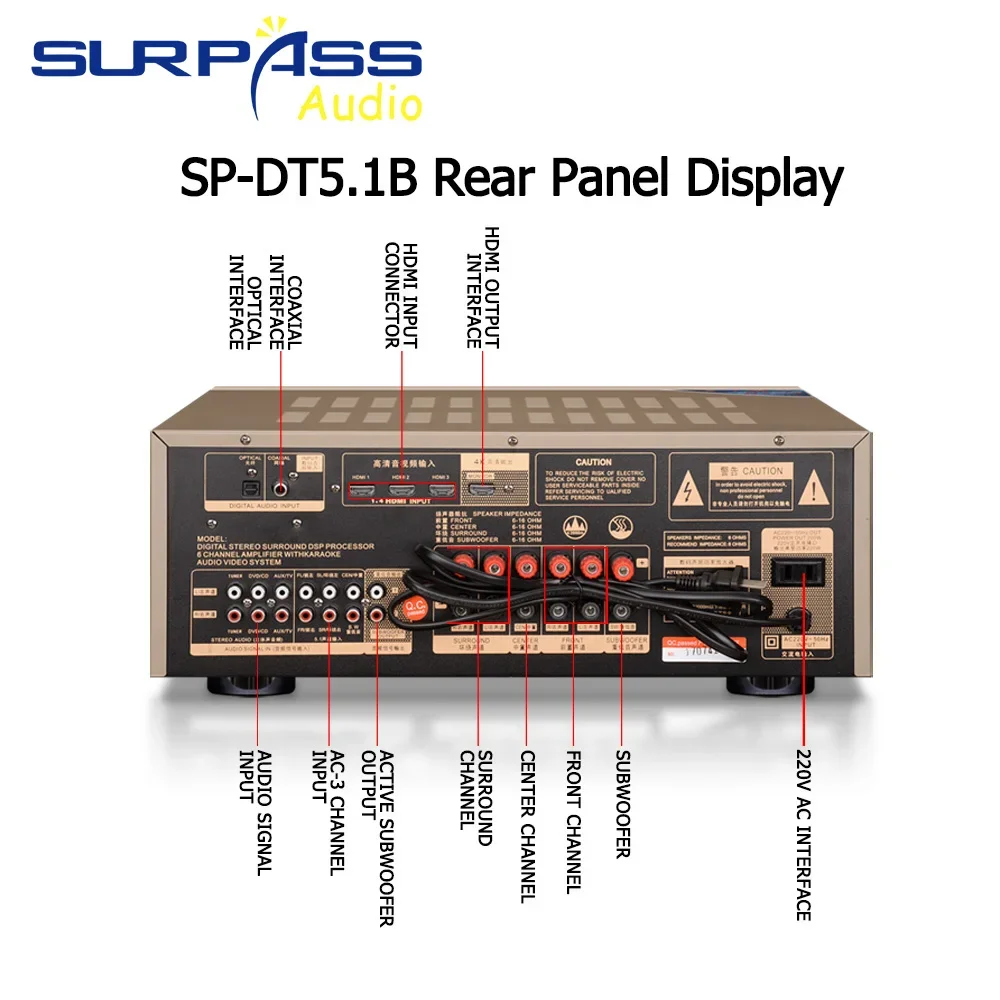 

Smart Home HiFi 6-Channel Amplifier True 5.1 Surround Sound with Two-Way Microphone High Power Karaoke System for Living Room