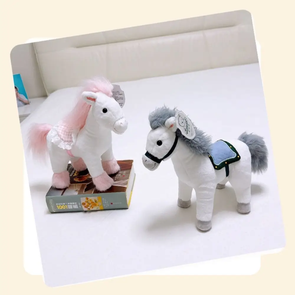 Unique Cute Stuffed Animal Horse Soft Lifelike Horse Plush Doll Toys 30cm with Saddle Zodiac Pony Figurine Home Decor