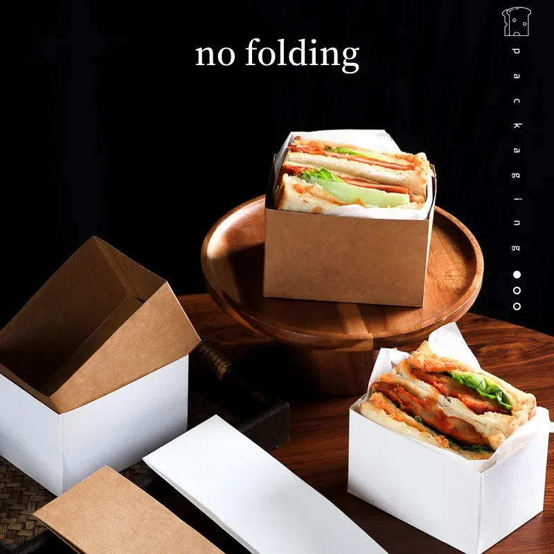 50pcs Sandwich Wraps Kraft Paper Cake Boxes Personalized Toast Bread Breakfast Take Away Box