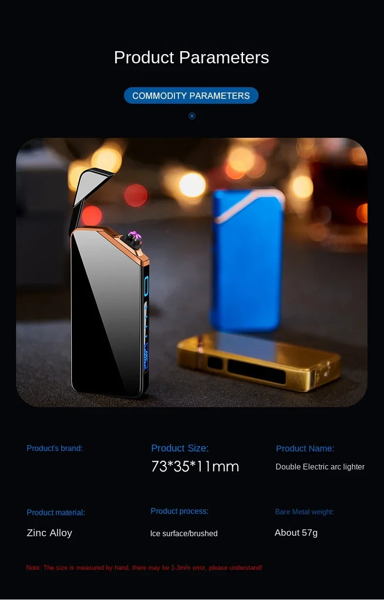 Electric Lighter Windproof Plasma Lighter Smoking Accessories USB Recharge Laser Induction Double Arc Lighter Gift for Men 2024