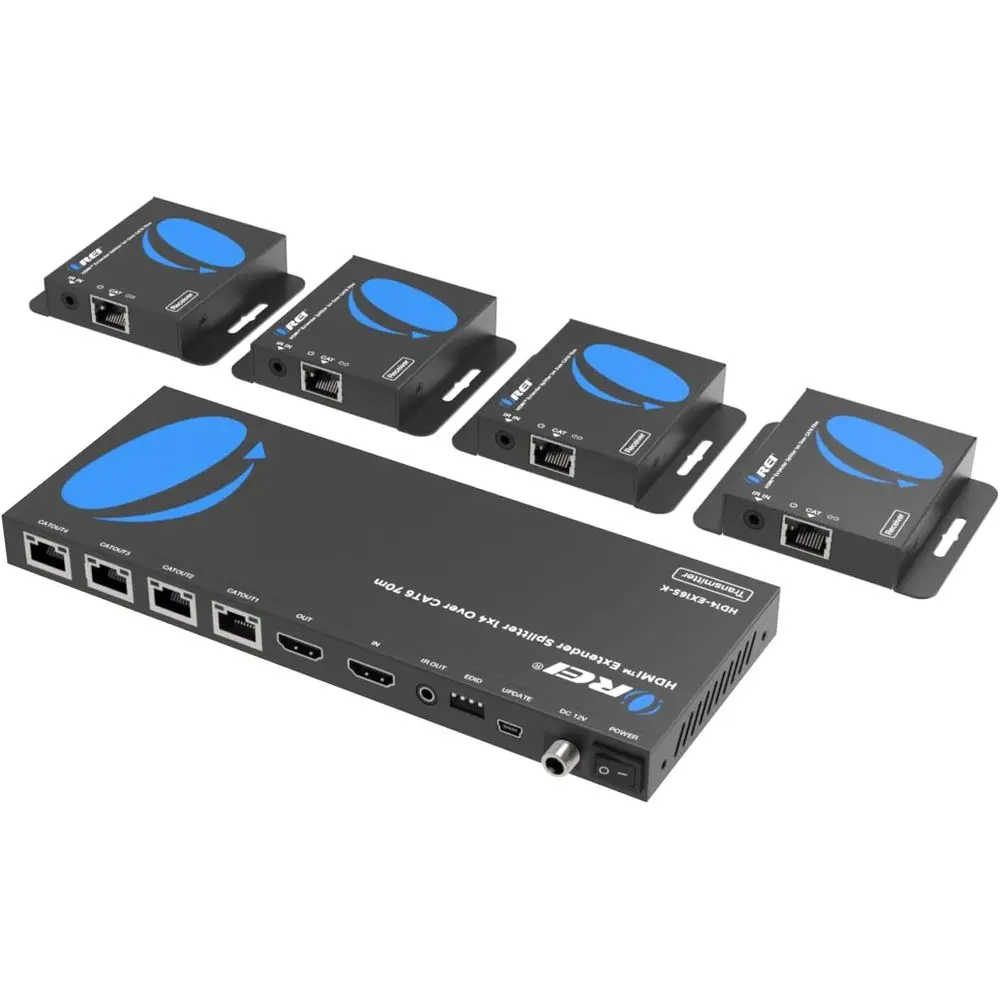 

4K 1x4 HDMI Extender Splitter Over CAT6/7 Ethernet Cable Up to 4K@30Hz upto 165 t-1080P@60Hz upto 230 t, IR control, EDID, HDMI