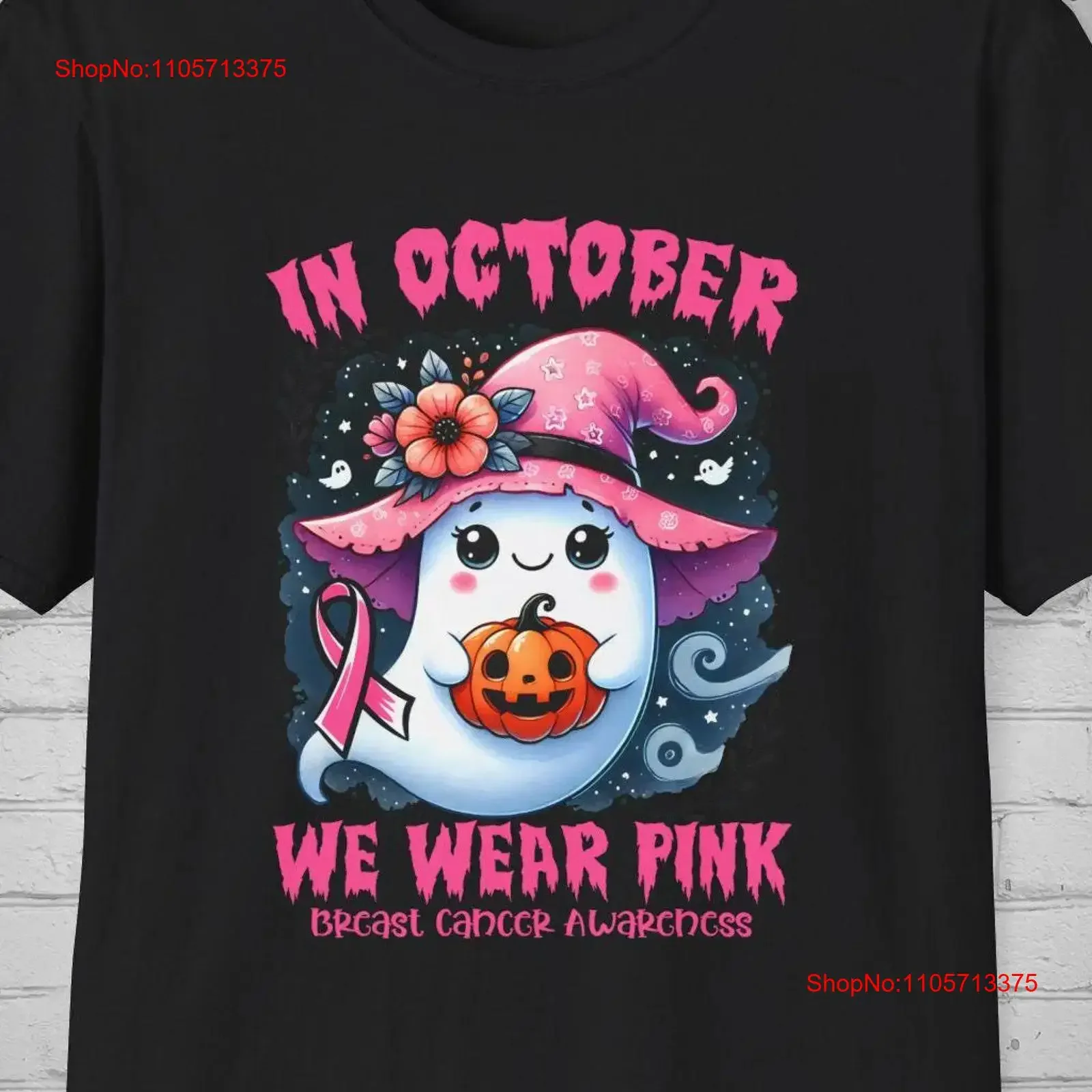 Halloween Ghost T Shirt Breast Cancer Awareness October Apparel Costume vintage Washed Comfortable Casual Stretched streetwear