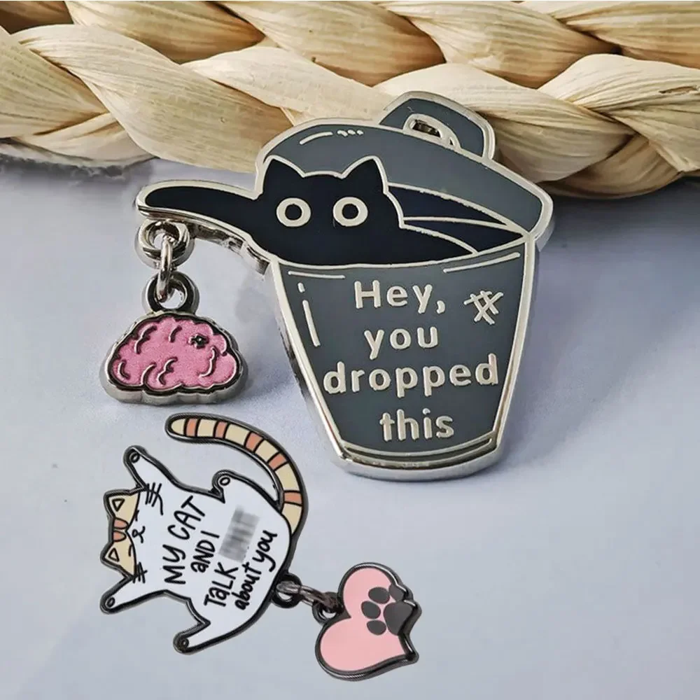 2pcs Sarcastic Cat Trash Can Pins – Funny 