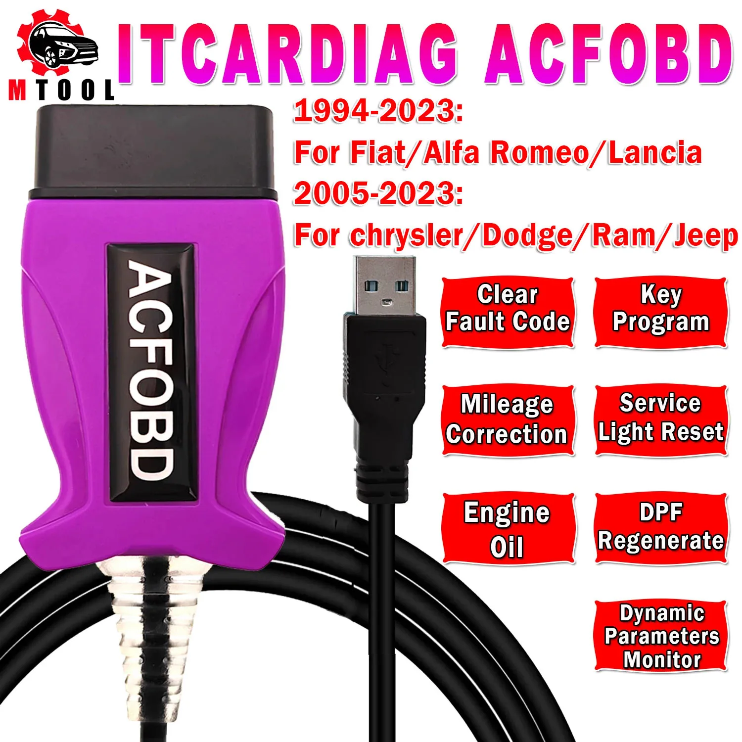 ITCARDIAG ACFOBD OBD Scanner OBD2 Diagnostic Tool for Fiat/Alfa/Romeo/Lancia/Chrysler/Dodge/Ram/Jeep Support ABS AIRBAG Cluster 