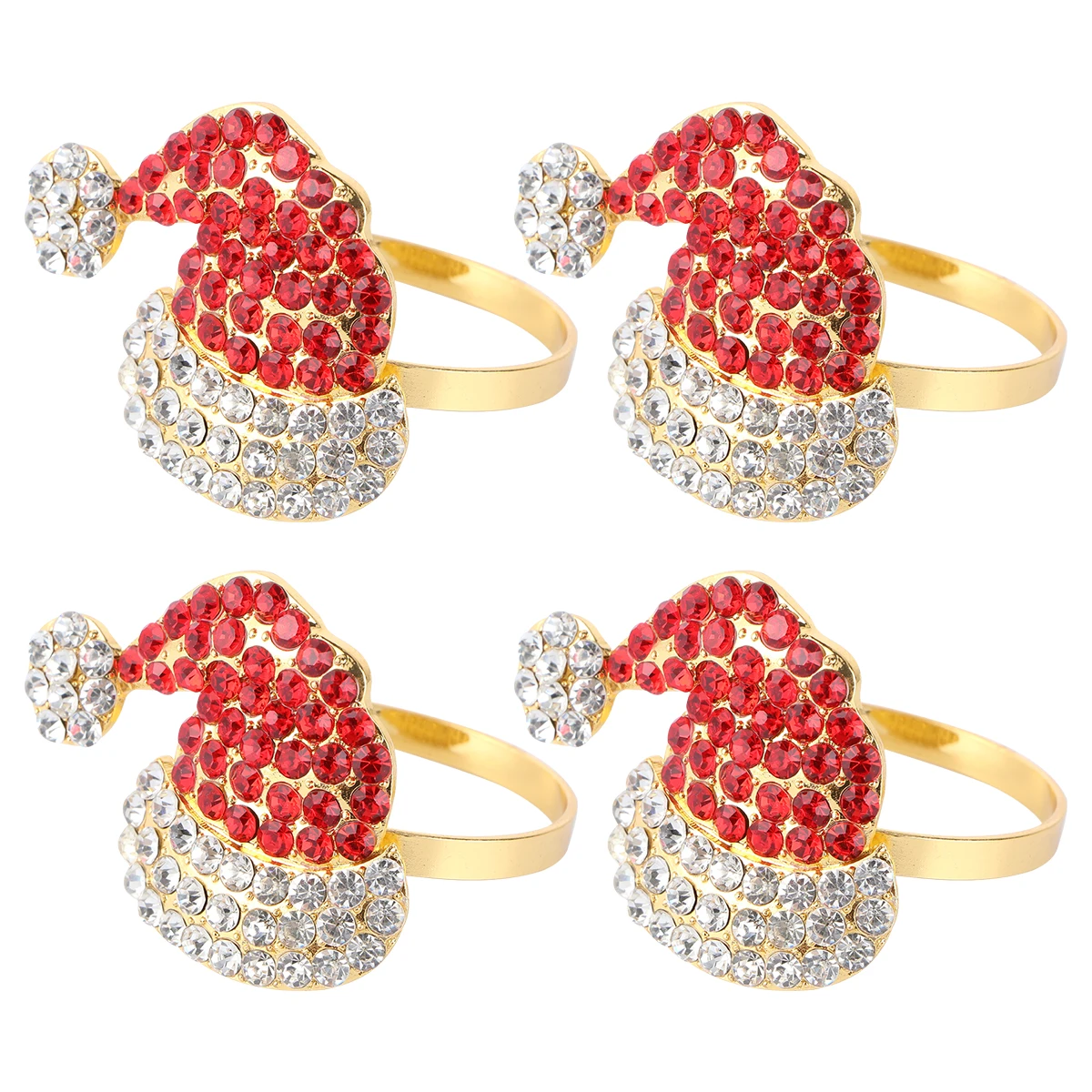 

4Pcs Napkin Rings Santa Hat Christmas Shiny Diamond Buckle Metal Alloy Table Set Decor Accessories Kitchen Bar