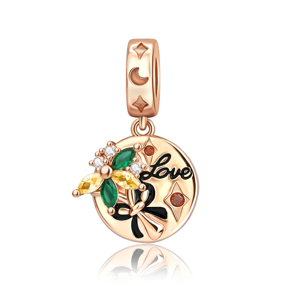 925 Sterling Silver Gold Red Rose Charms Beads Fit Original Bracelets Bag Keychain Charms Beads Pendant Diy Women Jewelry Gift view 5