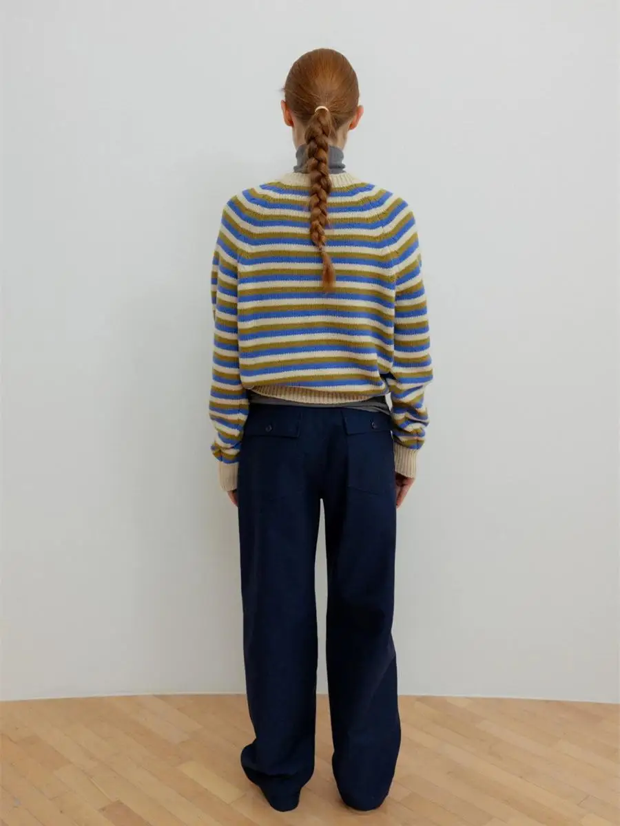 Pull tricoté en laine Color-Blo pour femme, Vintage, Sle V-Ne, Long, rayé, Faion, saison printemps-automne