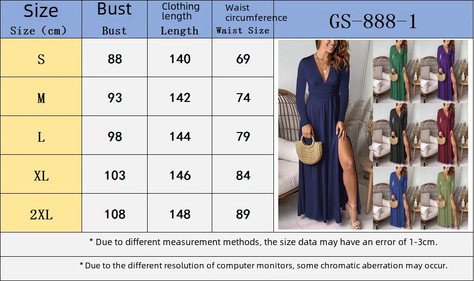 Einfarbiges, langärmliges Kleid mit tiefem V-Ausschnitt und geteilten Falten mit hoher Taille für Club-Party-Abendkleidung