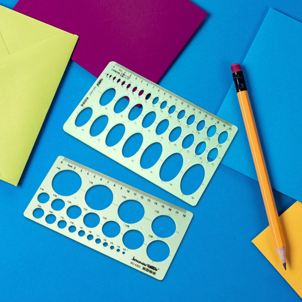 2 قطعة مسطرة هندسية قالب رسم مساطر أداة قياس بلاستيكية لتعليم المدرسة بتقنية شبكة العمارة