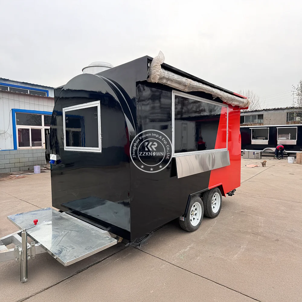 สัมปทานรถบรรทุกอาหารรถเข็นสุนัขร้อนมือถืออุปกรณ์ครบครัน Street Mobile Kitchen Catering Trailer รถพ่วงรถบรรทุกอาหาร