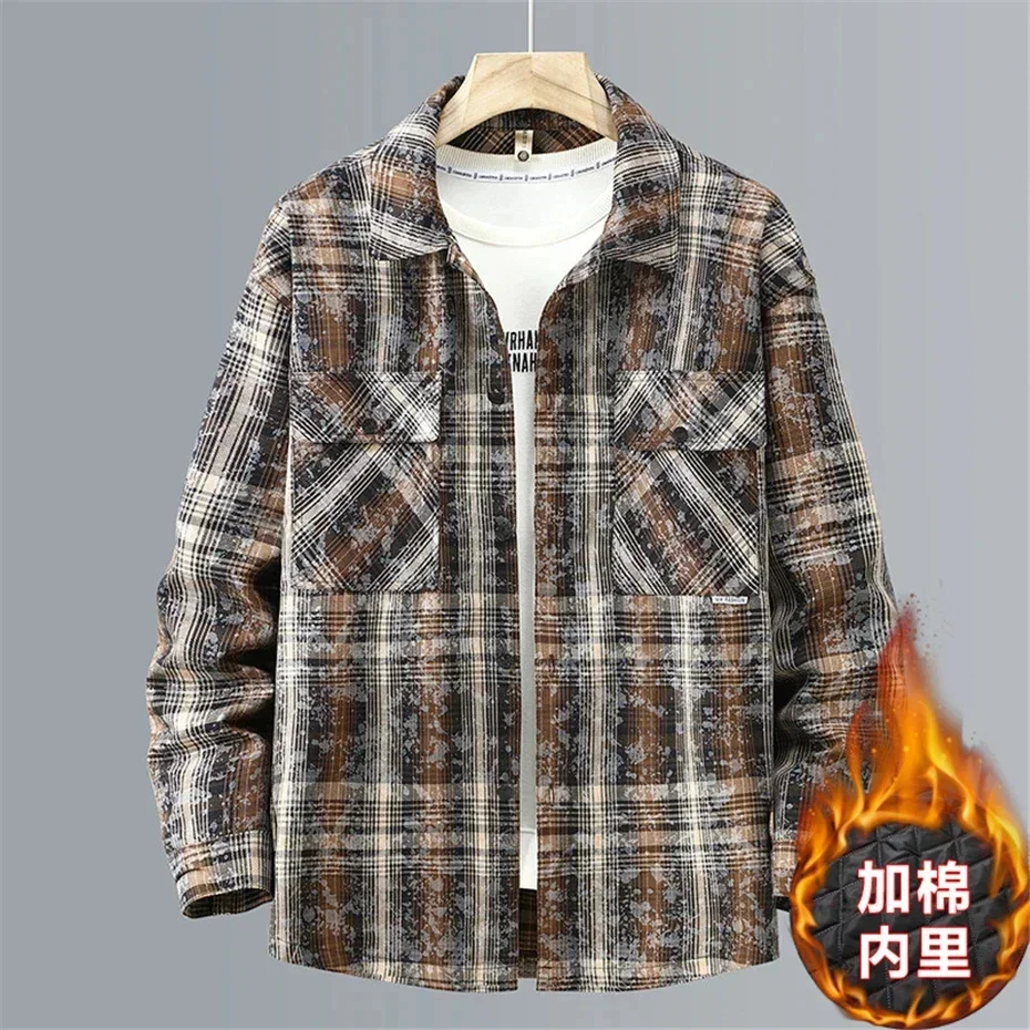 Autumn Winter Thick Plaid Jacket Men 11XL Plus Size Tie-dyed Male Fashion Casual Warm Coat Big 10XL