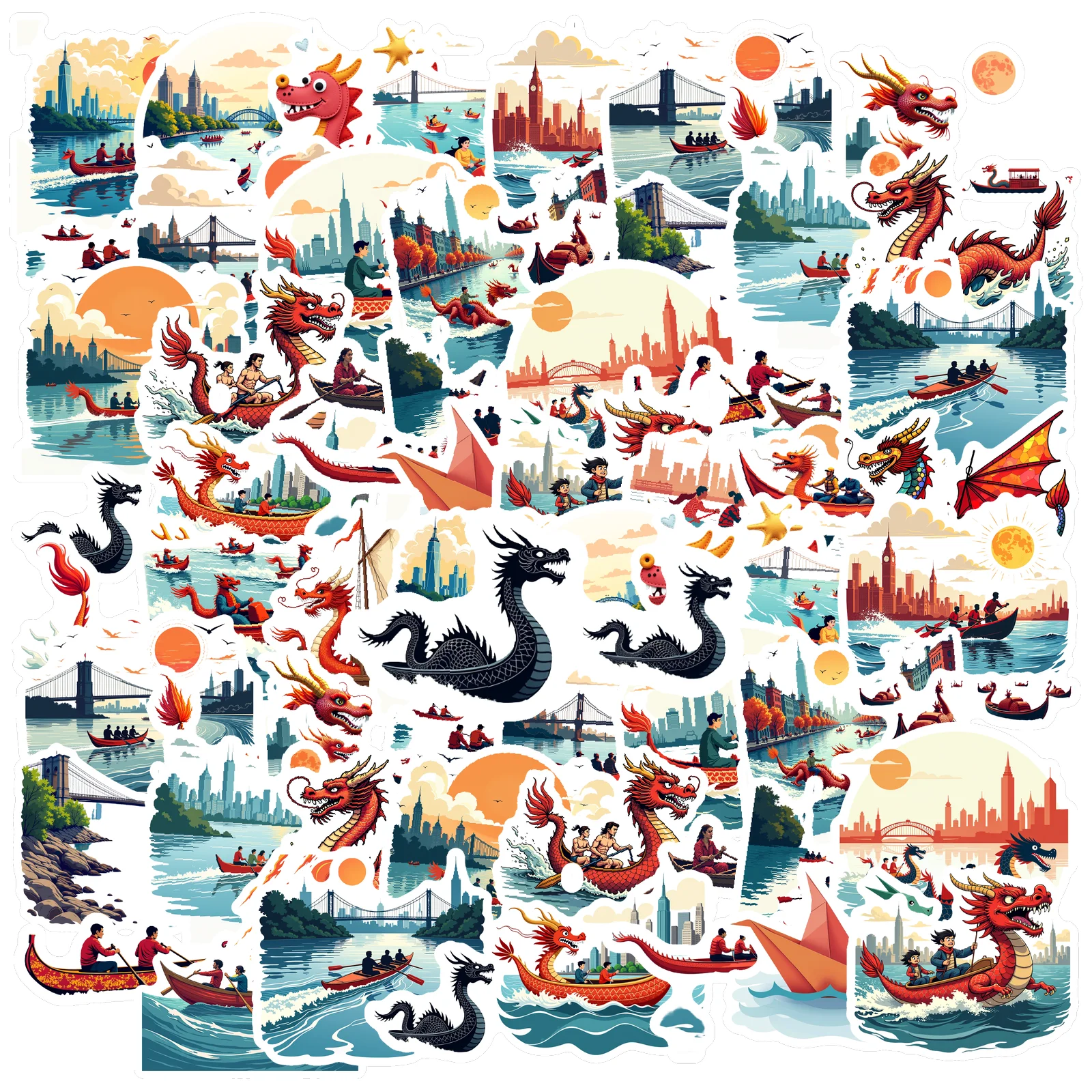 35pcs-100pcs Colorful River Stickers Vivid Dragon School Supplies PVC Sticker For Laptop Motorcycle Luggage Phone Notebook