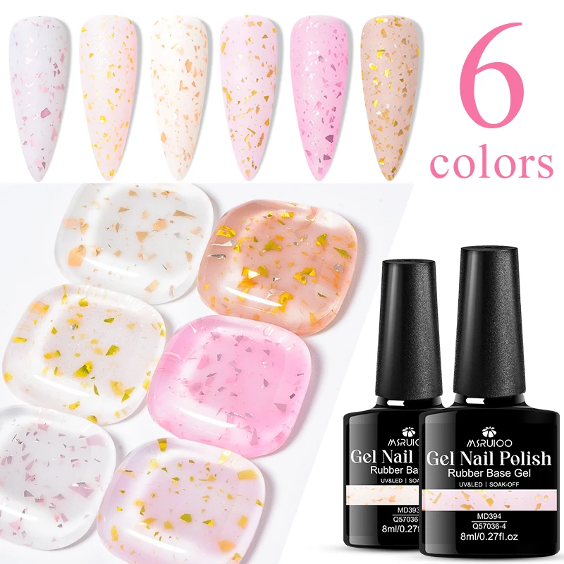 MSRUIOO 8ml Glitter Rubber Base Gel Nail Polish – Pink and White Glitter Glitter Semi-Permanent Art Varnish HEMA/TPO FREE