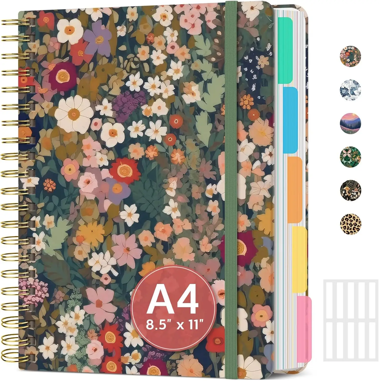 

Large Spiral Notebook with Dividers, 5 Subject, 280 Pages, College Ruled, Hardcover, 8.5x11, Garden Design
