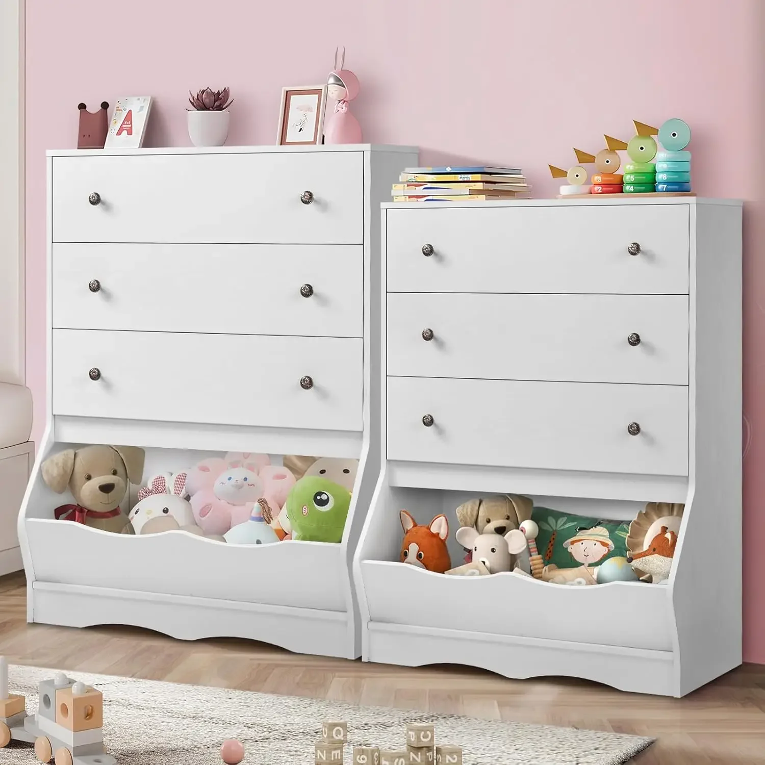 Kids Dresser for Bedroom, 3 Drawers Chest, Tall Kids Dresser, Toddler Dresser for Bedroom, Cubby Storage Organizer