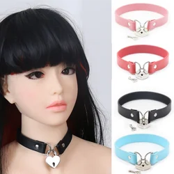 Handmade Sexy Metal PU Leather Pink Blue Collar Bell Choker Slave Costume BDSM Bondage Necklace Neckband Sex Toys With Lock