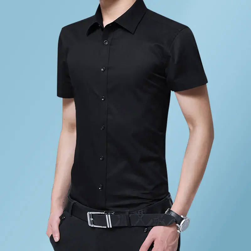 Temperament Comfor Premium Handsome Leisure Simplicity Skinny Turn-down Collar Breathable Short Sleeved Men's Shirts Summer 2024