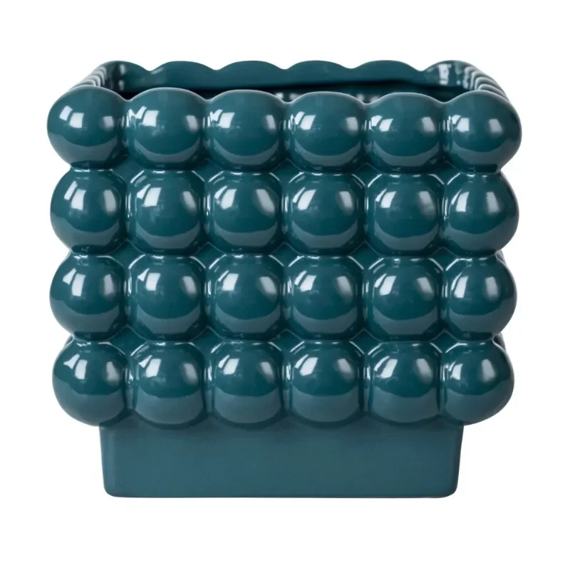 

Fully Upgraded 6”D x 5.7”H Square Ceramic Dot Planter, Teal.HOME. Free shippment