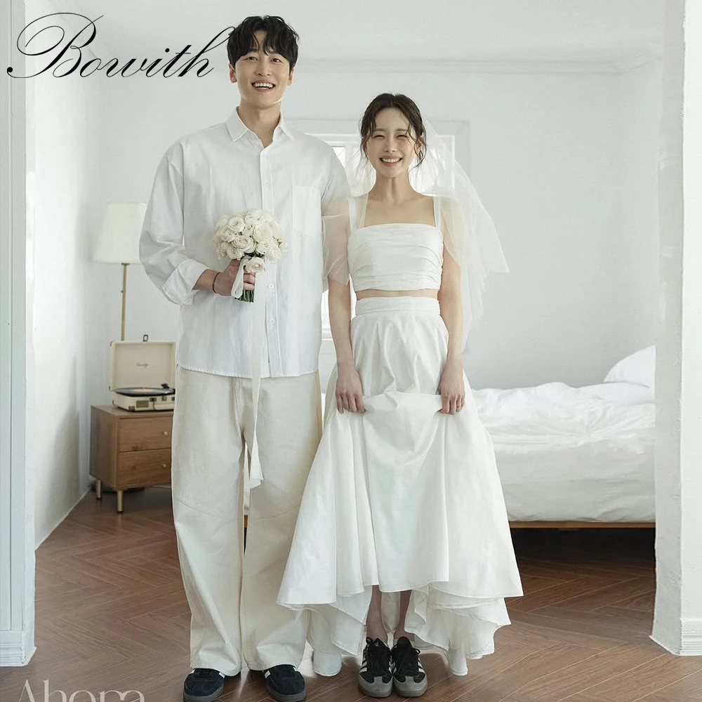 

Bowith 2 Piece Korean Wedding Dresses Shoulder Strapless Sleeveless Simple Bridal Gown Customized Photo Shoot Dresses for Bride