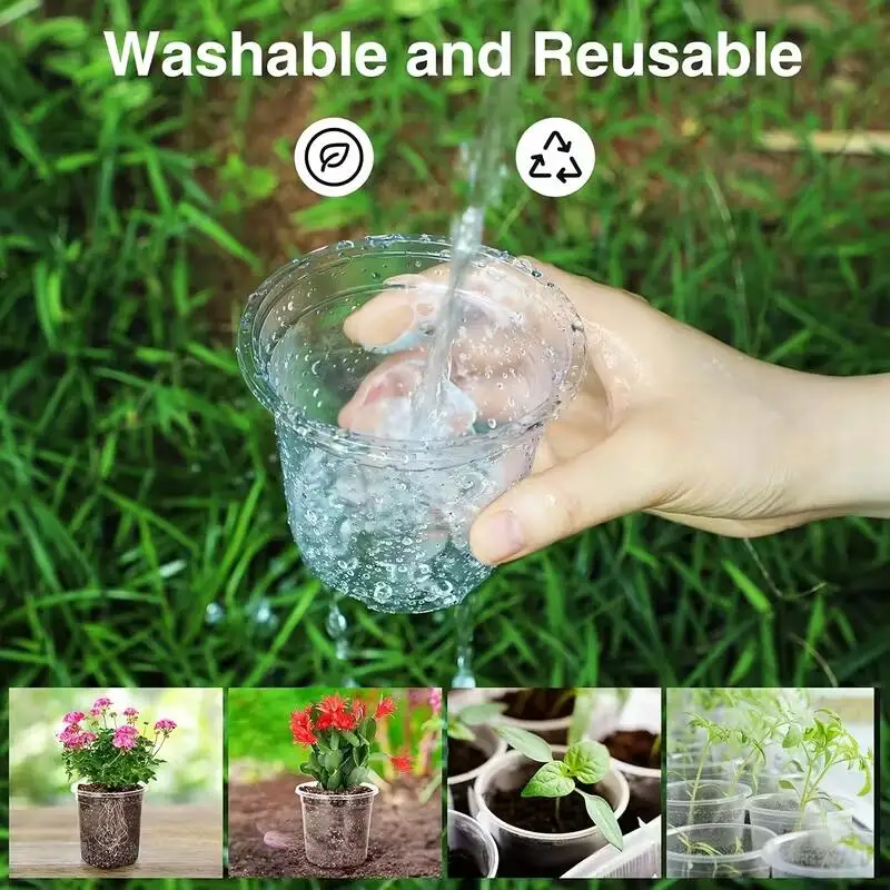 

40pc Reinforced Transparent Plastic Nursery Pots with Drainage Holes-Clear Seedling Planters for Indoor&Outdoor Use,Variety Size
